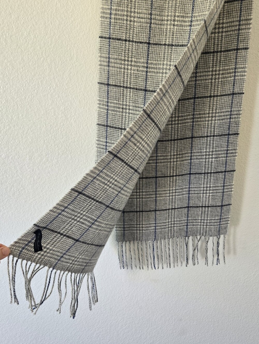 Enzo Mantovani Mens 100% Cashmere Scarf 12x60 in Fringe Light Grey Blue Luxery - Picture 8 of 13